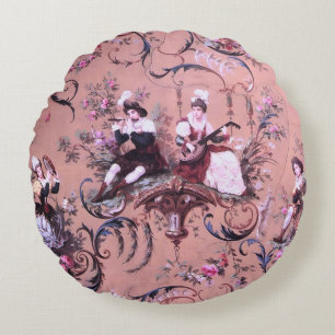 Coussins Ronds Vintage Toile rose Victorien Style Floral