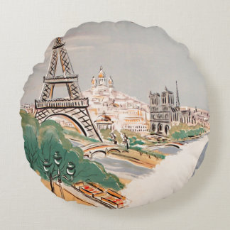 Coussins Ronds Vintage Tour Eiffel Paris Air Travel Publicité