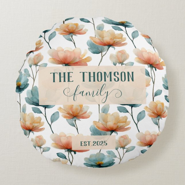 Coussins Ronds Vintage Watercolor Floral Family Heritage (Devant)