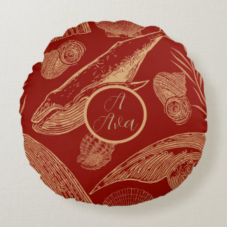 Coussins Ronds Vintage Whale Nursery Red