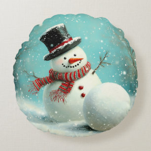 Coussins Ronds Vintage Whimsical Winter Snowman Joie