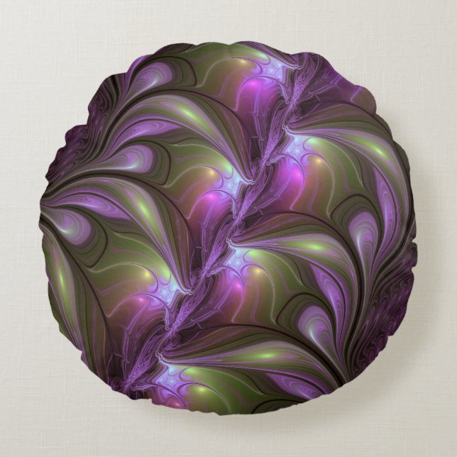 Coussins Ronds Violet Abstrait violet violet kaki fractal (Devant)