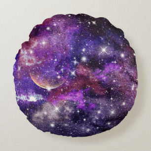 Coussins Ronds Violet Galaxy Voie Lactée Avec Planète