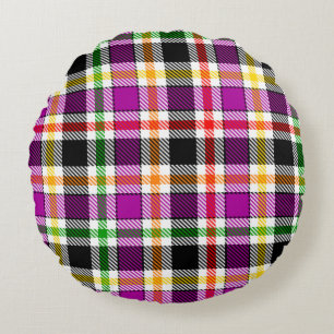 Coussins Ronds Violet Noir Multicolore Flanelle Carreaux Tartan