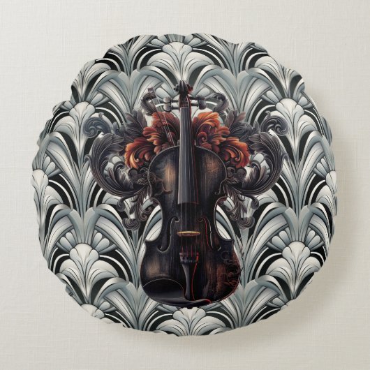 Coussins Ronds Violon noir dans Art Déco Oreillers à lancer rond (Devant)