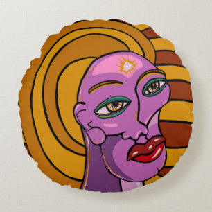 Coussins Ronds Visage Abstrait, Suivez Vos Rêves, Art Numérique