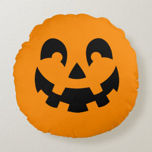 Coussins Ronds Visage Citrouille Noir Simple Sur Halloween Orange
