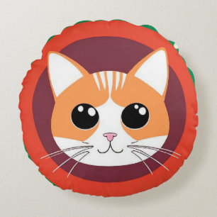 Coussins Ronds Visage de Chat Mignon Illustration Vibrante