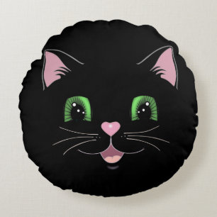 Coussins Ronds Visage de chat noir mignon drôle de dessin animé m