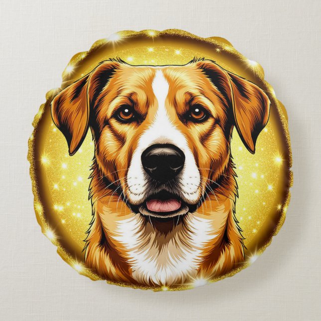 Coussins Ronds Visage de chien doré radieux Luxe amateur d'animau (Devant)