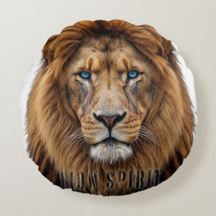 Coussins Ronds Visage de lion majestueux aux yeux bleus Faune A