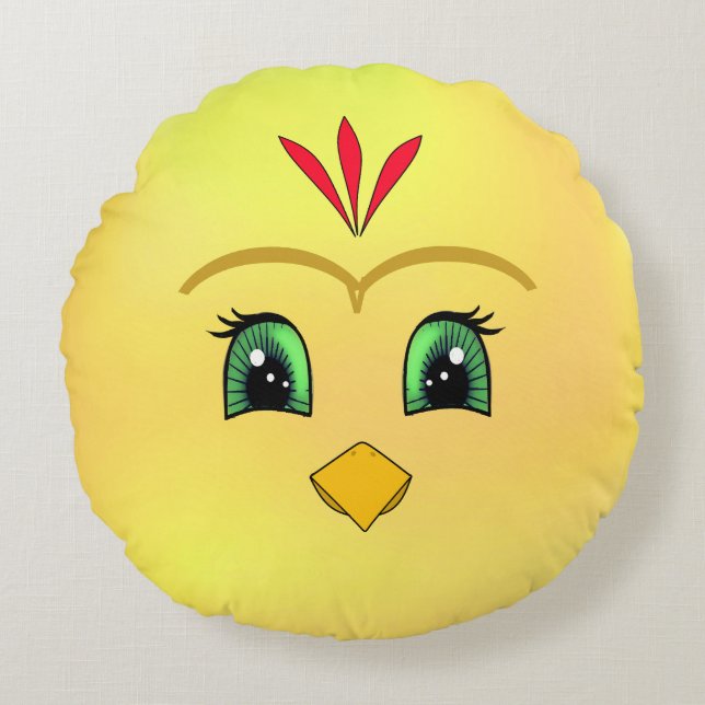 Coussins Ronds Visage de poussin heureux mignon (Devant)