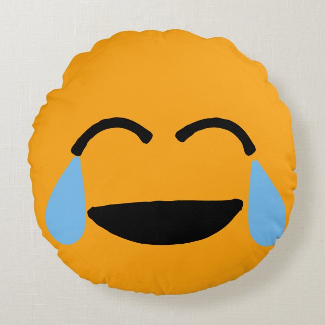 Coussins Ronds Visage de rire drôle Orange Emoticon Emojii (Devant)