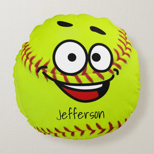 Coussins Ronds Visage drôle Softball jaune personnalisé (Devant)