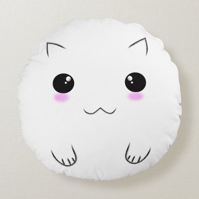 Coussins Ronds Visage et empreintes de pattes mignons de chaton (Devant)
