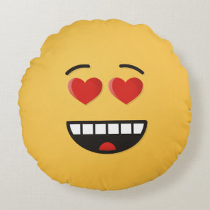 Coussins Ronds Visage souriant avec yeux en forme de coeur Coussi
