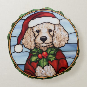 Coussins Ronds Vitrail de Noël Caniche