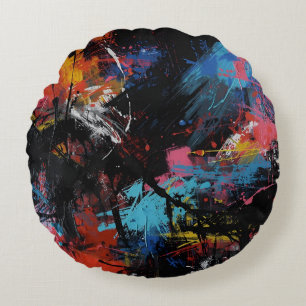 Coussins Ronds Vivid Chaos - Audacieux Prin d'Art Expressionniste