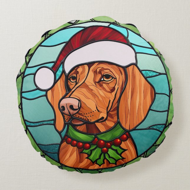 Coussins Ronds Vizsla Vitraux de Noël (Dos)
