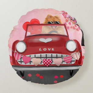 Coussins Ronds Voiture de chien Pomeranian avec coeurs Saint-Vale