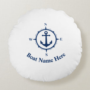 Coussins Ronds Votre nom de bateau avec Ancre Compass