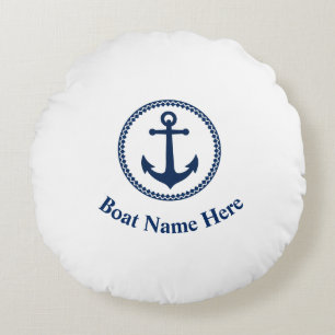 Coussins Ronds Votre Nom De Bateau Avec Ancre De Mer