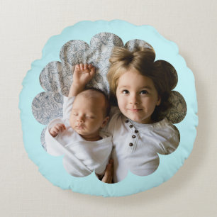 Coussins Ronds Votre photo personnalisée en Flower Light Blue