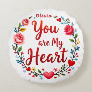 Coussins Ronds Vous êtes mon coeur Romantique Floral sur blanc