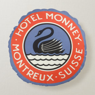 Coussins Ronds Voyage Vintage, Hôtel Monney Swan Bird Suisse