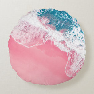 Coussins Ronds Vue aérienne d'une plage de sable rose en Nouvelle