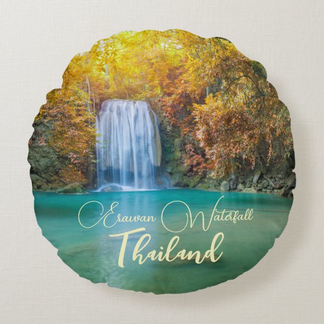 Coussins Ronds Vue d'automne de la cascade d'Erawan Thaïlande (Devant)