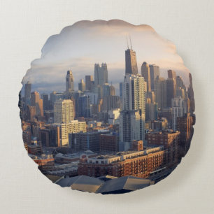 Coussins Ronds Vue du paysage urbain avec la lumière fantastique