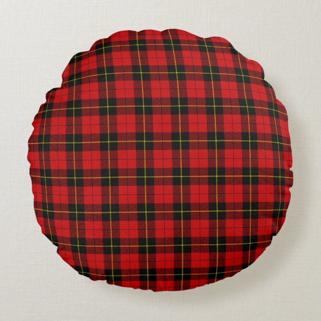 Coussins Ronds Wallace tartan rouge noir plaid (Devant)