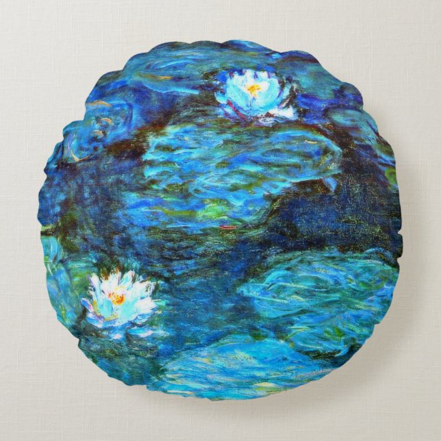 Coussins Ronds Water Lilies (blue) by Claude Monet (Devant)