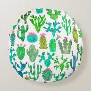 Coussins Ronds Watercolor cactus motif sans soudure. Cactus backg