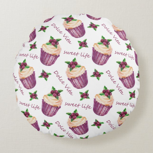 Coussins Ronds Watercolor cupcakes (Devant)