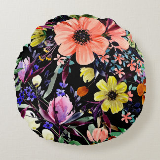 Coussins Ronds Watercolor floral seamless pattern. Different buds