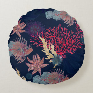 Coussins Ronds Watercolor painting seamless pattern with red lion