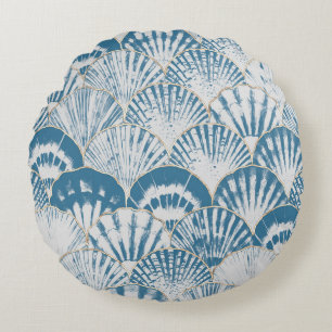 Coussins Ronds Watercolor sea shell japonais vagues transparent p