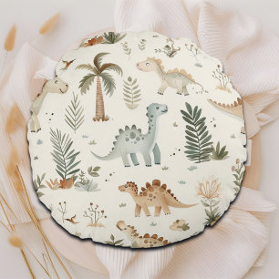 Coussins Ronds Whimsical Boho Jungle Dinosaur Motif
