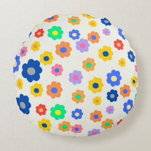 Coussins Ronds Whimsical coloré Y2K Floral Retro Gourme
