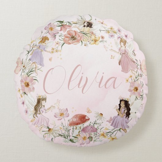 Coussins Ronds Whimsical Cute Fairy Fleur sauvage Garden Meadow (Devant)