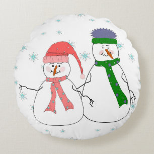 Coussins Ronds Whimsical M. et Mme Snowman Snowing Winter Art