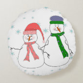 Coussins Ronds Whimsical M. et Mme Snowman Snowing Winter Art (Dos)