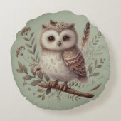 Coussins Ronds Whimsical Woodland Owl Botanical Illustration (Dos)
