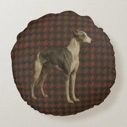 Coussins Ronds Whippet round cushion. Whippet on tweed/tartan (Dos)