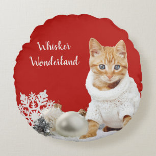 Coussins Ronds Whisker Wonderland Red Cat Round Thlow Pillow