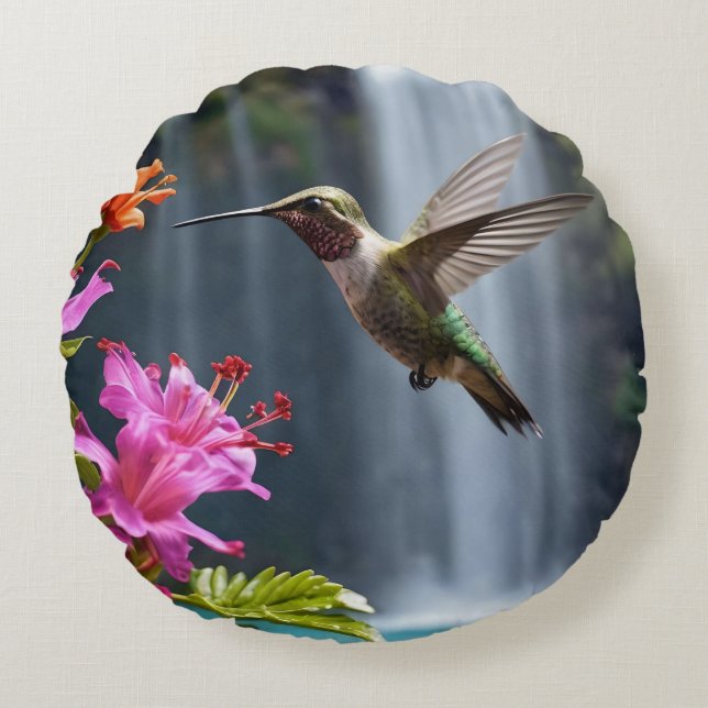 Coussins Ronds "Whispers of Nature : Hummingbird, Cascade (Devant)