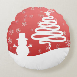 Coussins Ronds White Christmas Winter Wonderland Snowman Tree