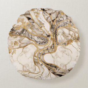 Coussins Ronds White Marble Tree of Life Abstract